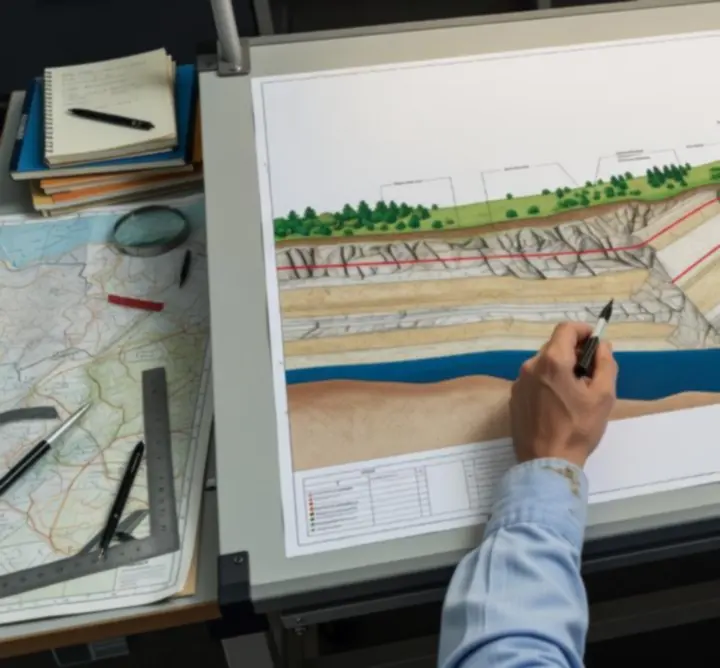 Technical cross-section diagram showing subsurface geology for an infrastructure case study