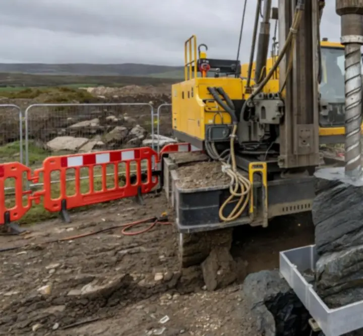 Drilling operation acquiring geotechnical samples for assessment