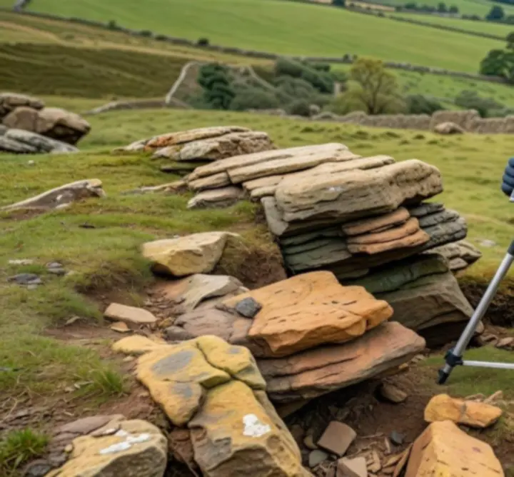 Geoscientist conducting fieldwork on rugged terrain