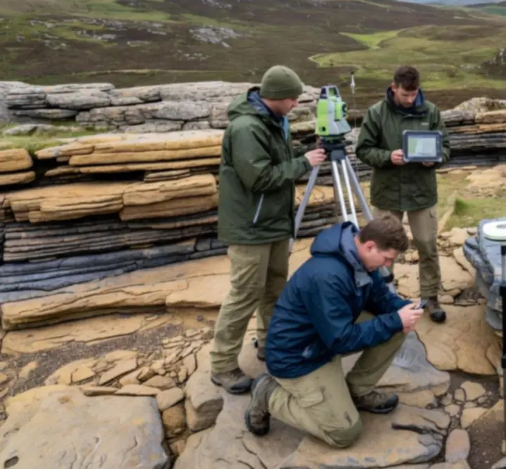 Geoscience field team logging rock exposures along a coastal infrastructure corridor