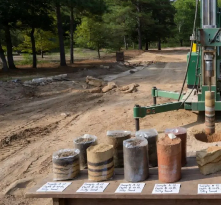 Drilling rig operating on an industrial site during a geotechnical site investigation