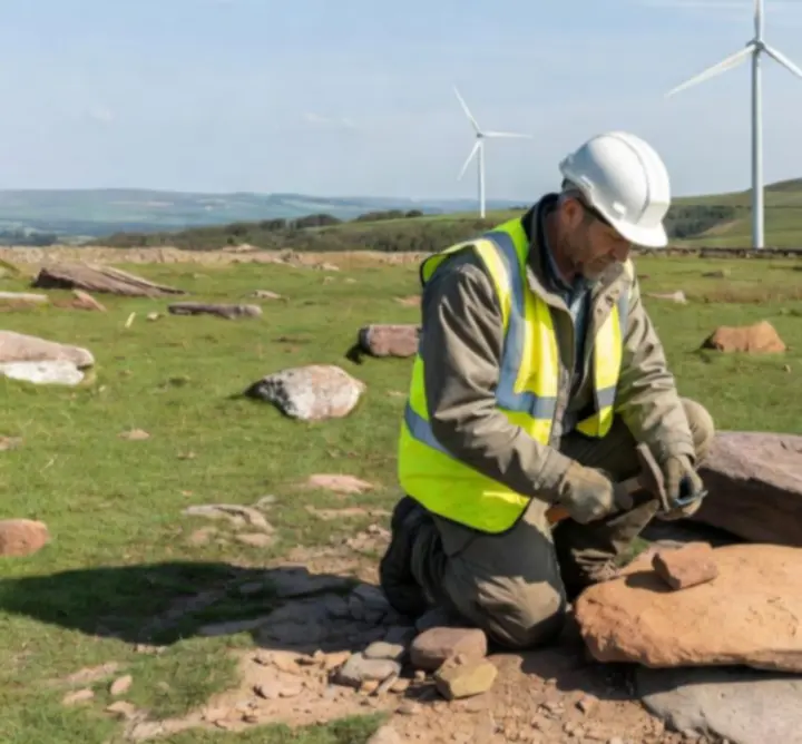 Geologist assessing ground conditions at a wind farm site
